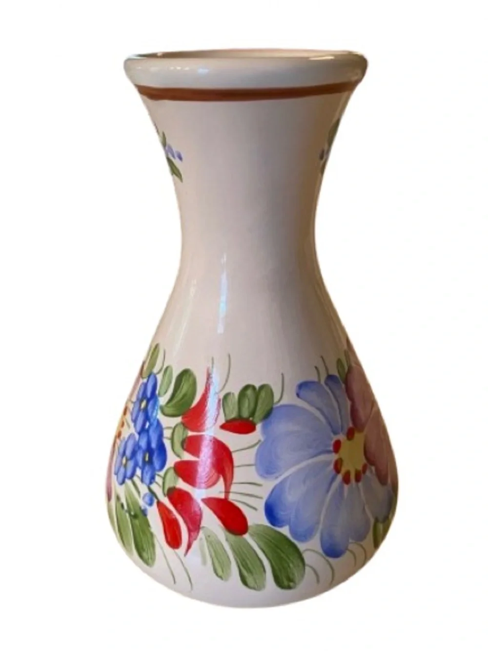 Vintage Chodovia Domazlice Czech Art Pottery Bud Vase 4.75” Floral Hand Painted